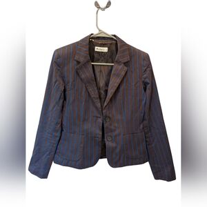 Ben Sherman Women's Pinstripe Blazer Fitted Blue Brown Small Fitted Fall Winter